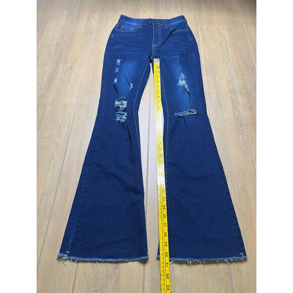 Vintage Look blue high-rise distressed flare Flamingo Distressed Jeans Sz 25x30 - Picture 8 of 12
